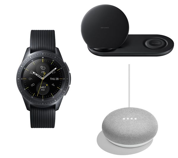 SAMSUNG Galaxy Watch with Home Mini & Duo Qi Wireless Charging Pad Bundle - Midnight Black, Black