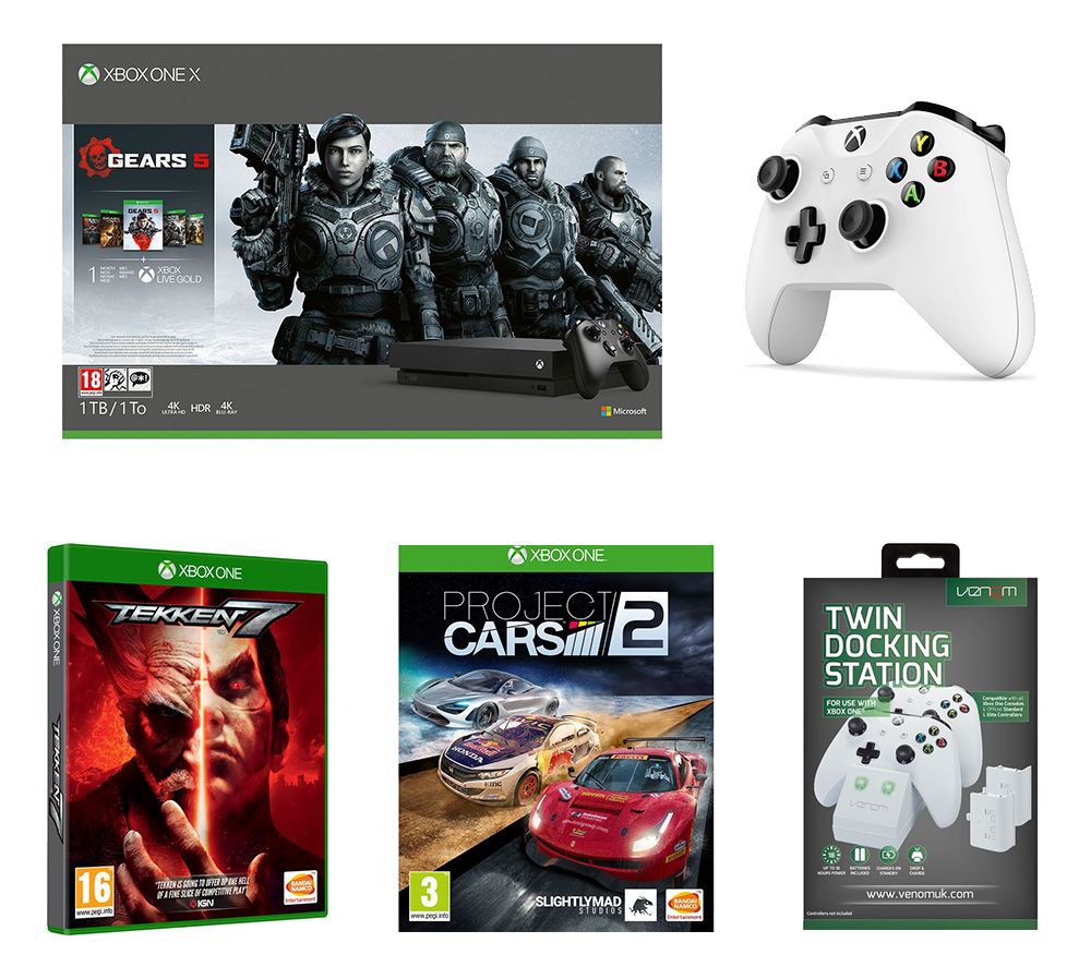 Microsoft Xbox One X with Gears 5, Tekken 7, Project Cars 2, Wireless Controller & Twin Docking Station Bundle