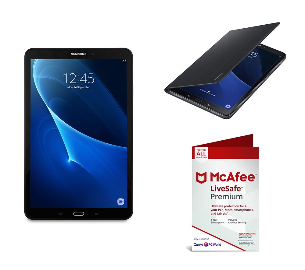 SAMSUNG Galaxy Tab A 10.1" Tablet, LiveSafe Premium 2019 & Folio Case Bundle, Black