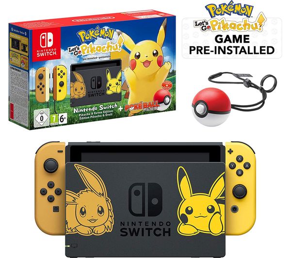 NINTENDO Switch with Let's Go, Pikachu! & Pokeball Controller, Yellow