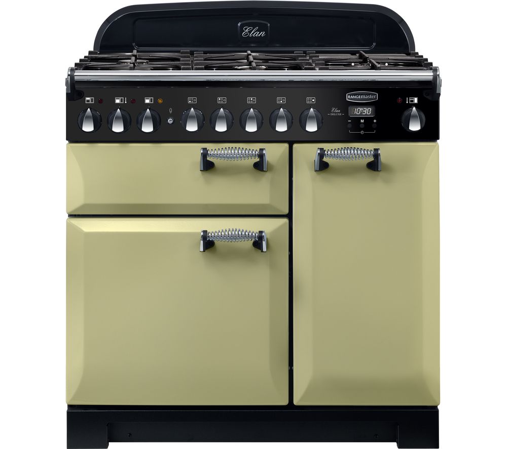 Rangemaster Elan Deluxe ELA90DFFOG 90 cm Dual Fuel Ranger Cooker - Green & Chrome, Green