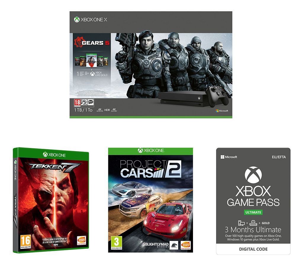 Microsoft Xbox One X with Gears 5, Tekken 7, Project Cars 2 & Game Pass Ultimate Bundle, Gold