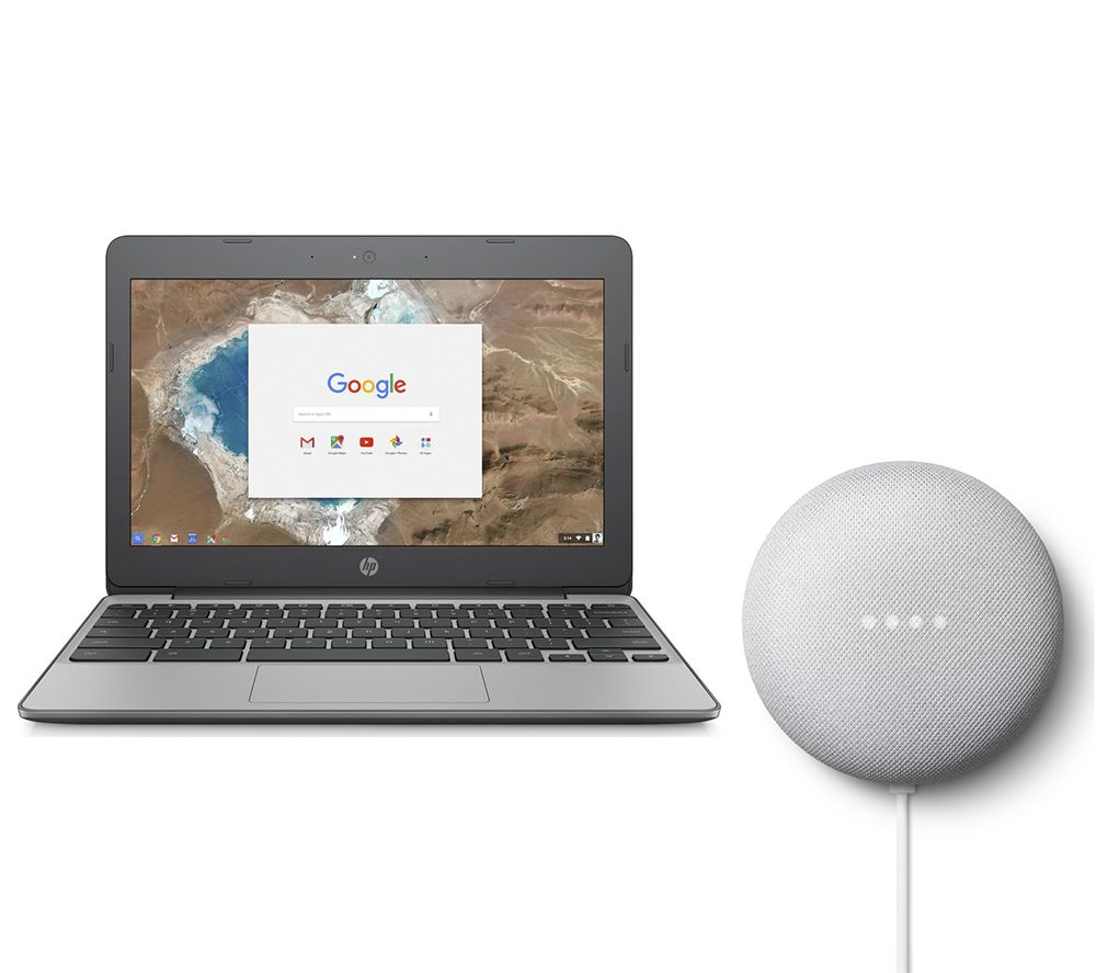 HP 11-v051na 11.6" Chromebook & Chalk Google Nest Mini (2nd Gen) Bundle, Grey