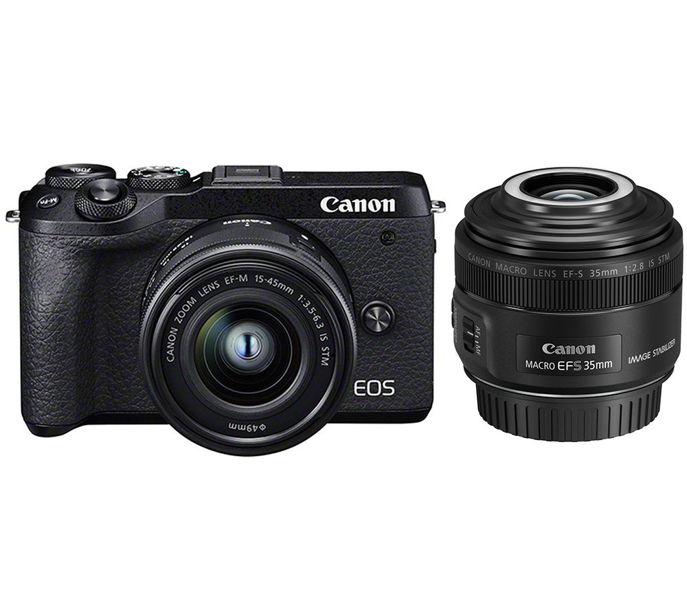 CANON EOS M6 Mark II Mirrorless Camera with EF-M 15-45 mm f/3.5-5.6 IS STM Lens & EF-S 35 mm f/2.8 IS STM Macro Lens Bundle