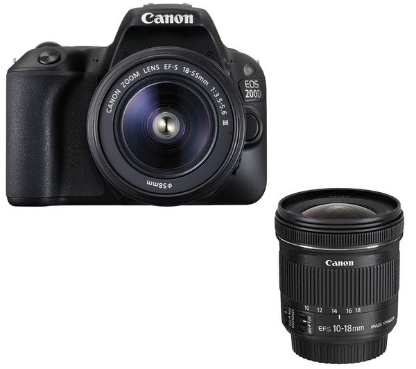 CANON EOS 200D DSLR Camera, EF-S 18-55 mm f/3.5-5.6 III & EF 50 mm f/1.8 STM Lens & EF-S IS STM Wide-angle Zoom Lens Bundle