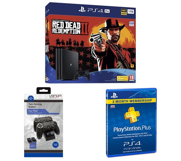 PlayStation 4 Pro, Red Dead Redemption 2, Docking Station & PlayStation Plus Bundle, Red