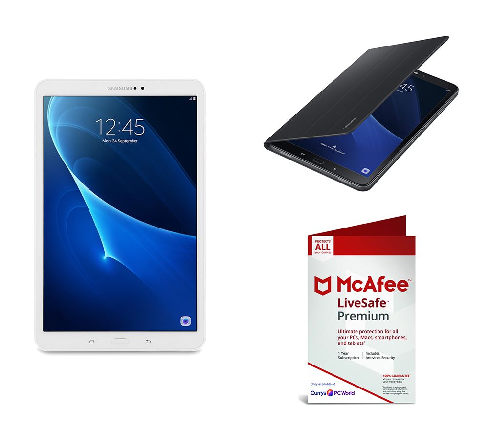 SAMSUNG Galaxy Tab A 10.1" Tablet, LiveSafe Premium 2019 & Folio Case Bundle, White