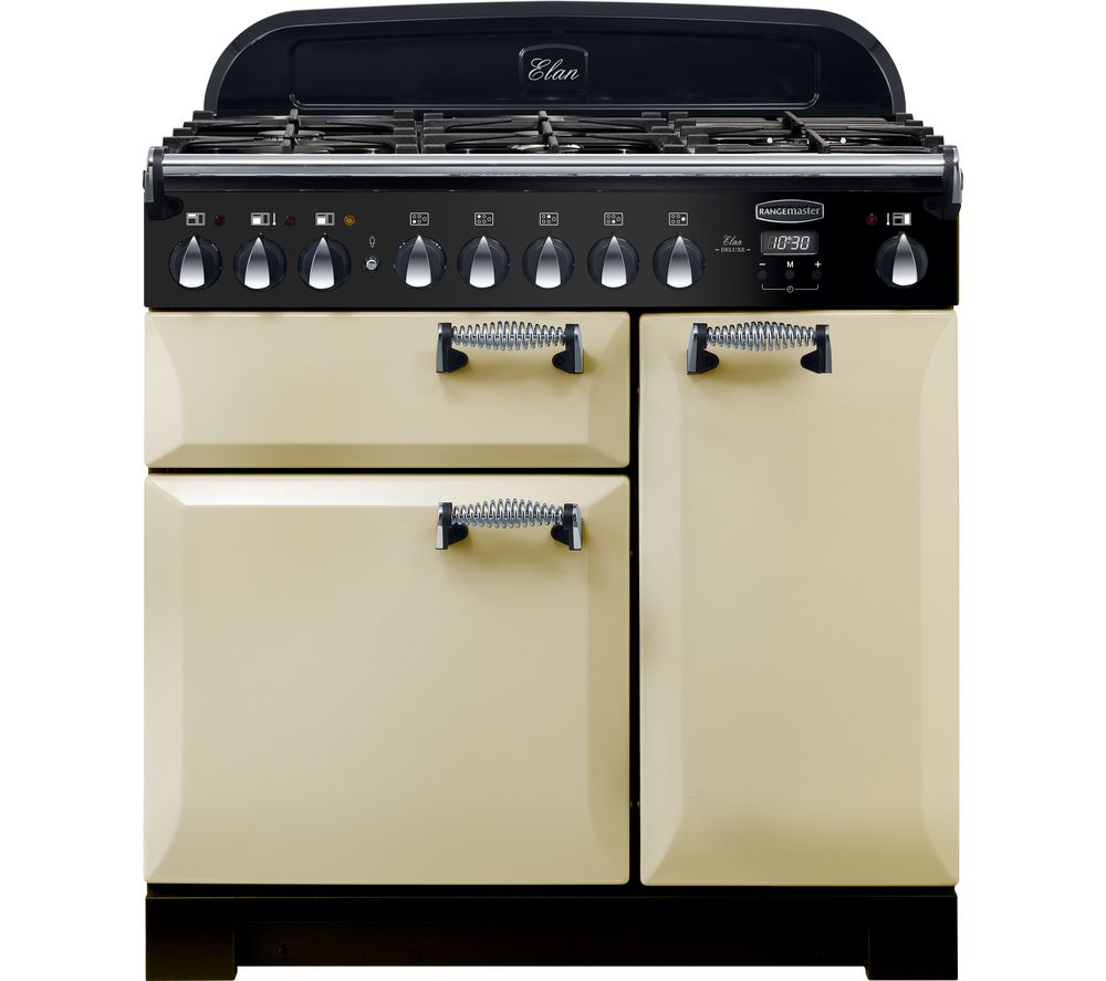 Rangemaster Elan Deluxe ELA90DFFCR 90 cm Dual Fuel Range Cooker - Cream & Chrome, Cream