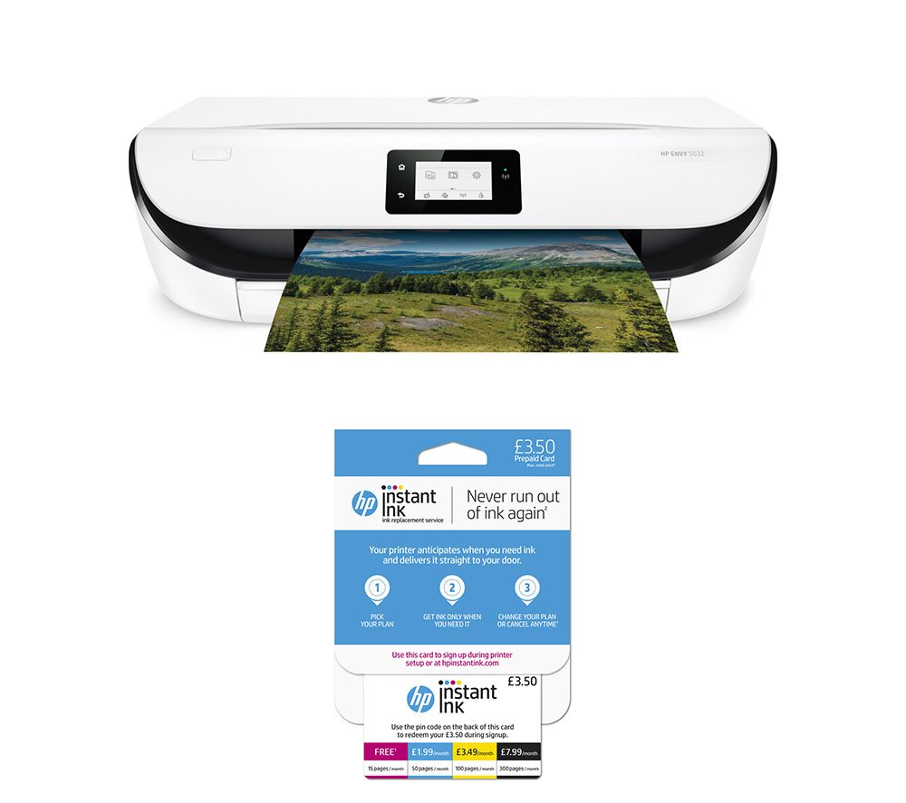 HP ENVY 5032 All-in-One Wireless Inkjet Printer & Instant Ink £3.50 Prepaid Card Bundle, Black
