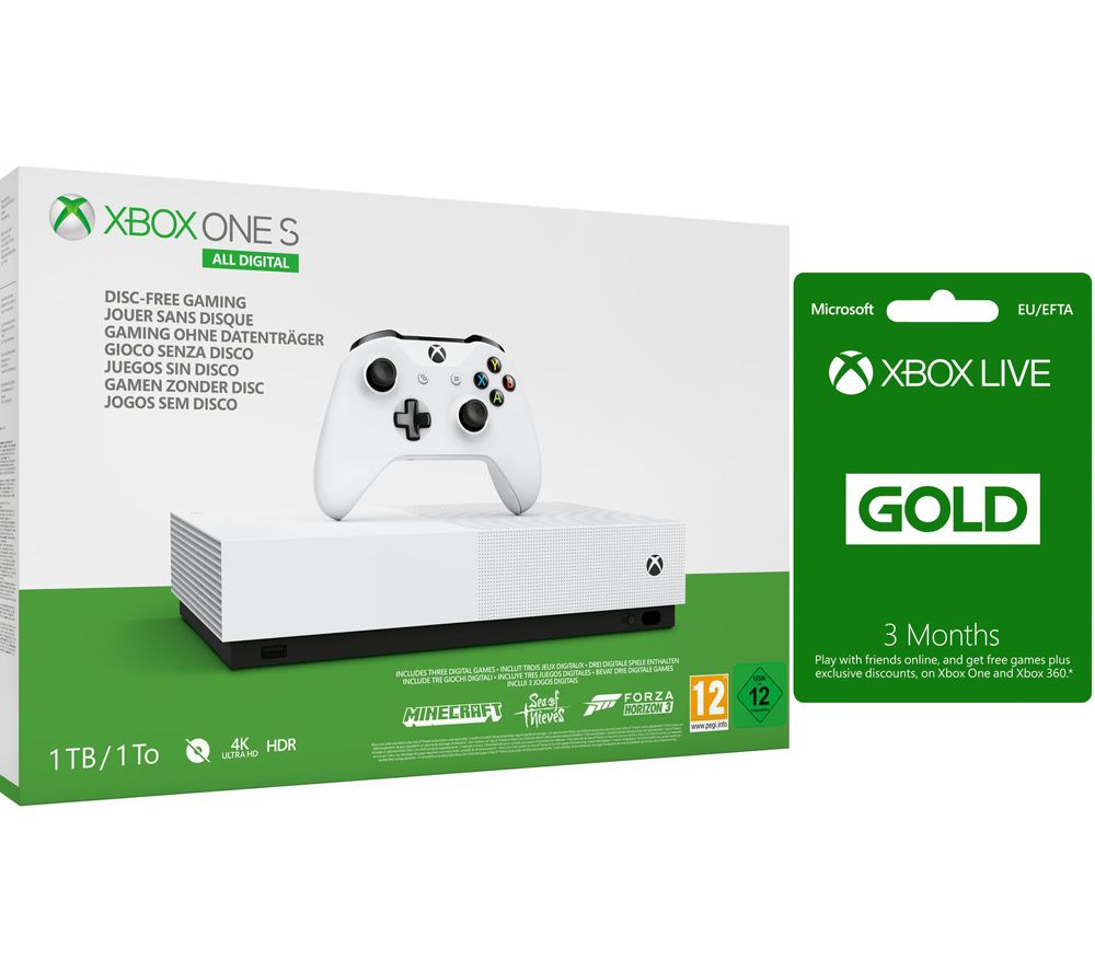 Microsoft Xbox One S All-Digital Edition with Minecraft, Forza Horizon 3, Sea of Thieves & 3 Months Xbox LIVE Gold Subscription, Gold