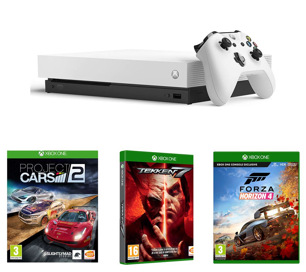 MICROSOFT Xbox One X, Forza Horizon 4, Tekken 7 & Project Cars 2 Bundle - White, White