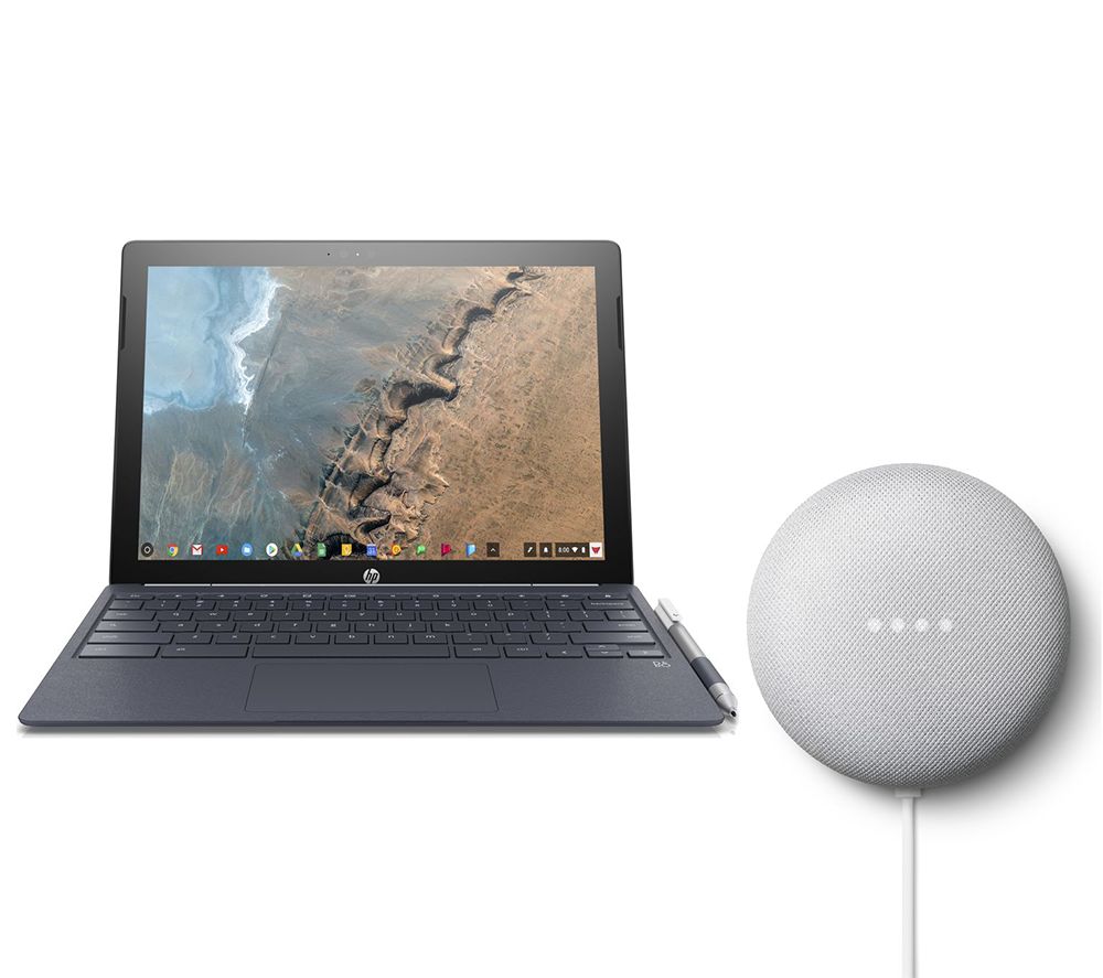 HP x2 12-f050na 12.3" 2 in 1 Chromebook & Chalk Google Nest Mini (2nd Gen) Bundle, Blue