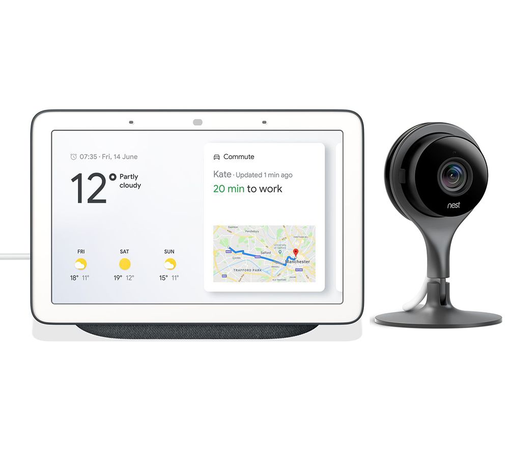GOOGLE Nest Cam Smart Security Camera & Nest Hub Charcoal Bundle, Charcoal