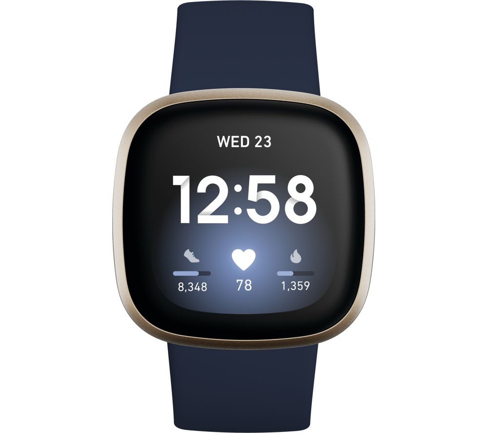 Fitbit Versa 3 Smart Watch with Alexa & Google Assistant - Midnight & Soft Gold, Gold,Blue