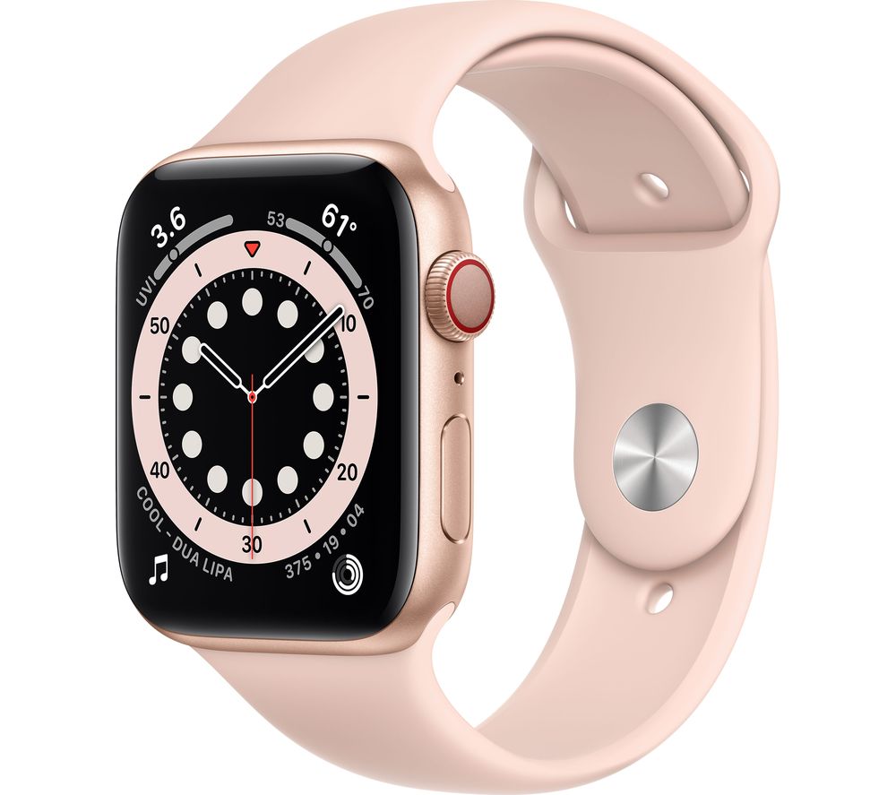 APPLE Watch Series 6 Cellular - Gold Aluminium with Pink Sand Sports Band, 44 mm, Gold