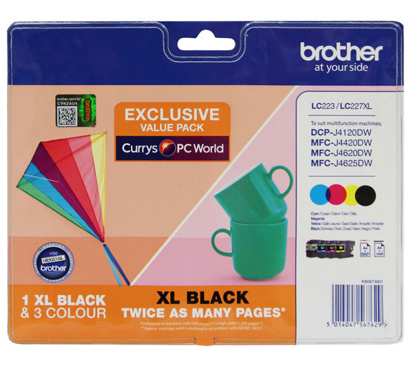 BROTHER LC223/LC227XL Tri-colour & Black Ink Cartridges - Multipack, Black