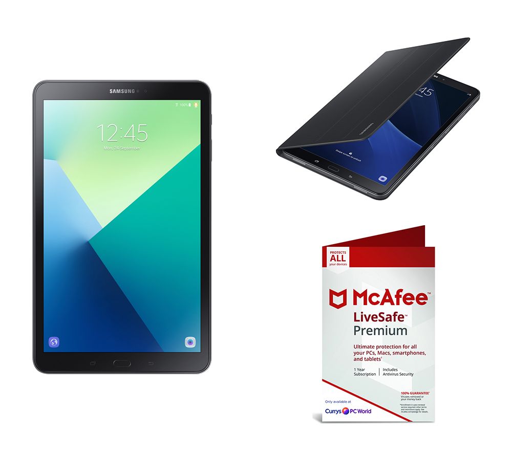SAMSUNG Galaxy Tab A 10.1" Tablet, 128 GB SD Card, LiveSafe Premium 2019 & Folio Case Bundle, Grey