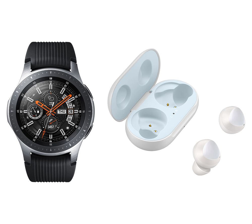 SAMSUNG Galaxy Watch & White Galaxy Buds Bundle - Silver, 46 mm, White