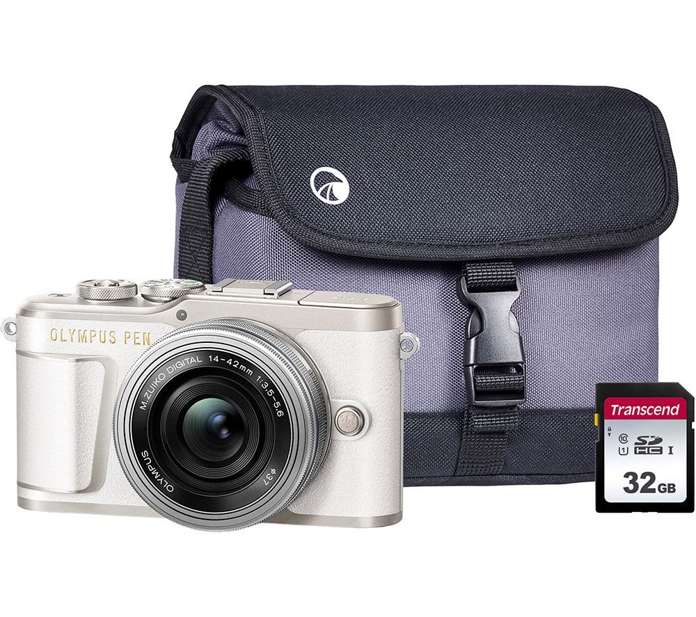 OLYMPUS PEN E-PL9 Mirrorless Camera with M.ZUIKO DIGITAL ED 14-42 mm f/3.5-5.6 EZ Lens, Case & Memory Card Kit - White, White
