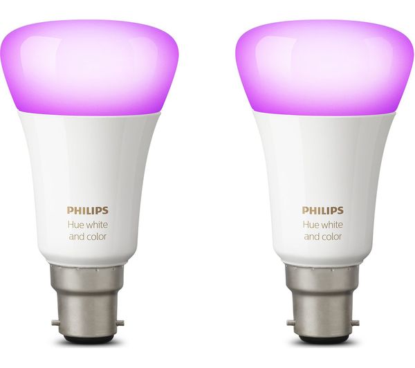 PHILIPS Hue White and Colour Ambiance Wireless Bulb - B22, Twin Pack, White