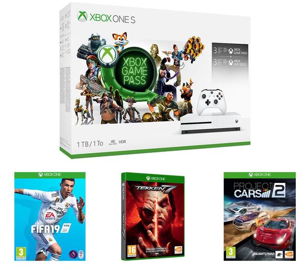 Xbox One S with Game Pass, Live Gold Membership, FIFA 19, Tekken 7 & Project Cars 2 Bundle, Gold
