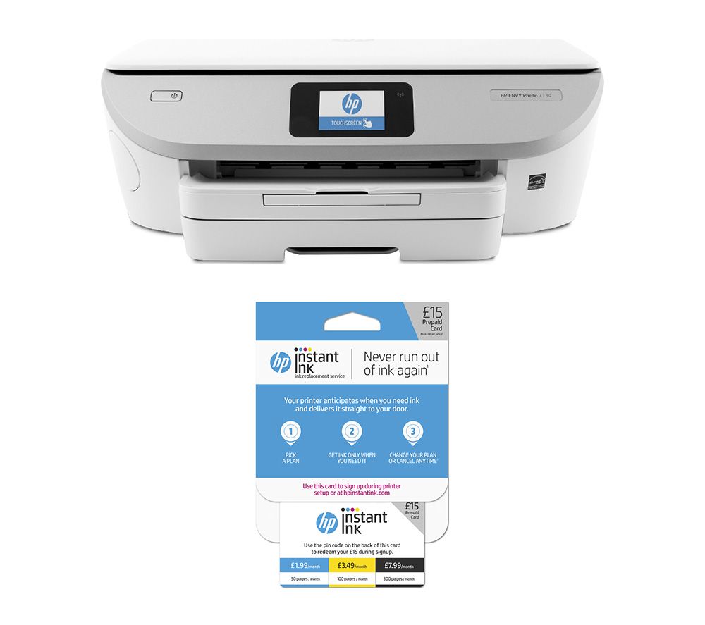 HP ENVY Photo 7134 All-in-One Wireless Inkjet Printer & Instant Ink £15 Prepaid Card Bundle, Black