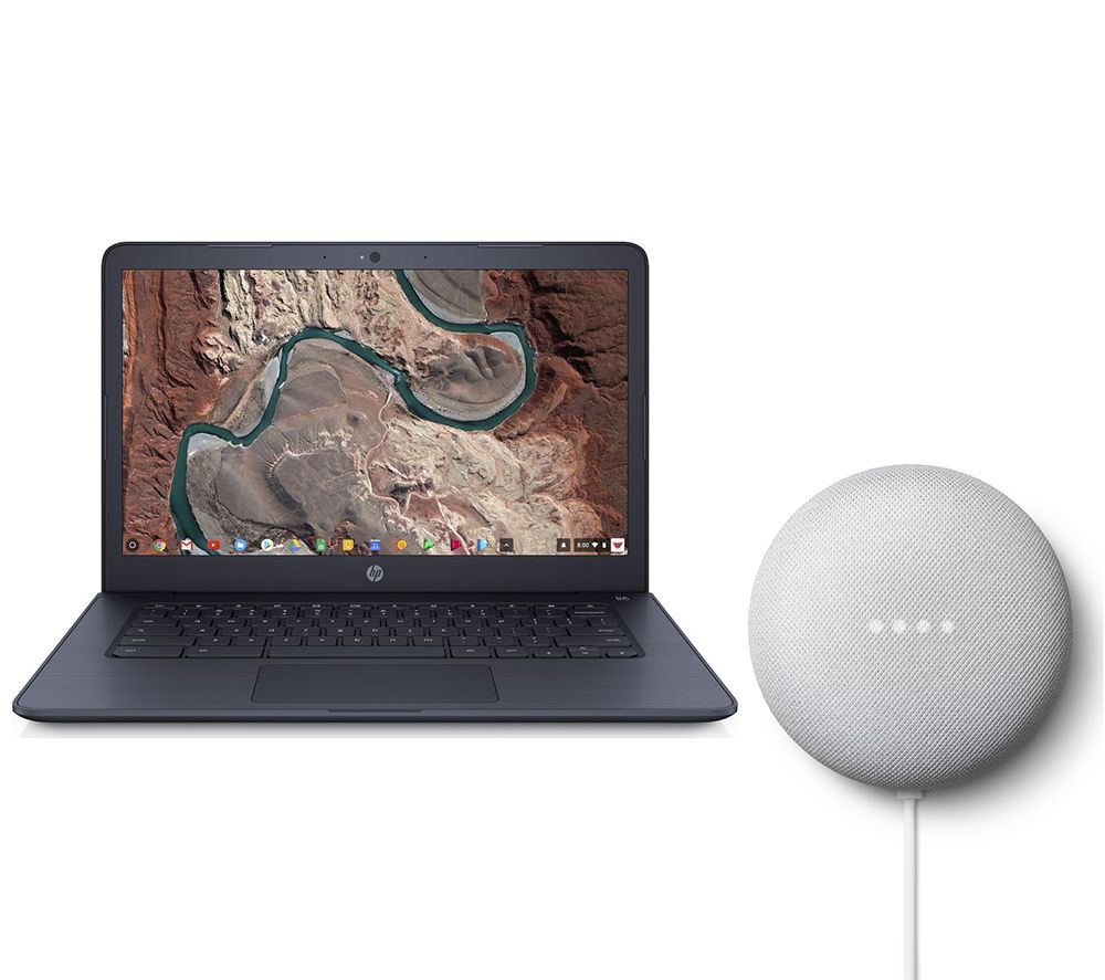 HP 14" Chromebook & Chalk Google Nest Mini (2nd Gen) Bundle, Blue