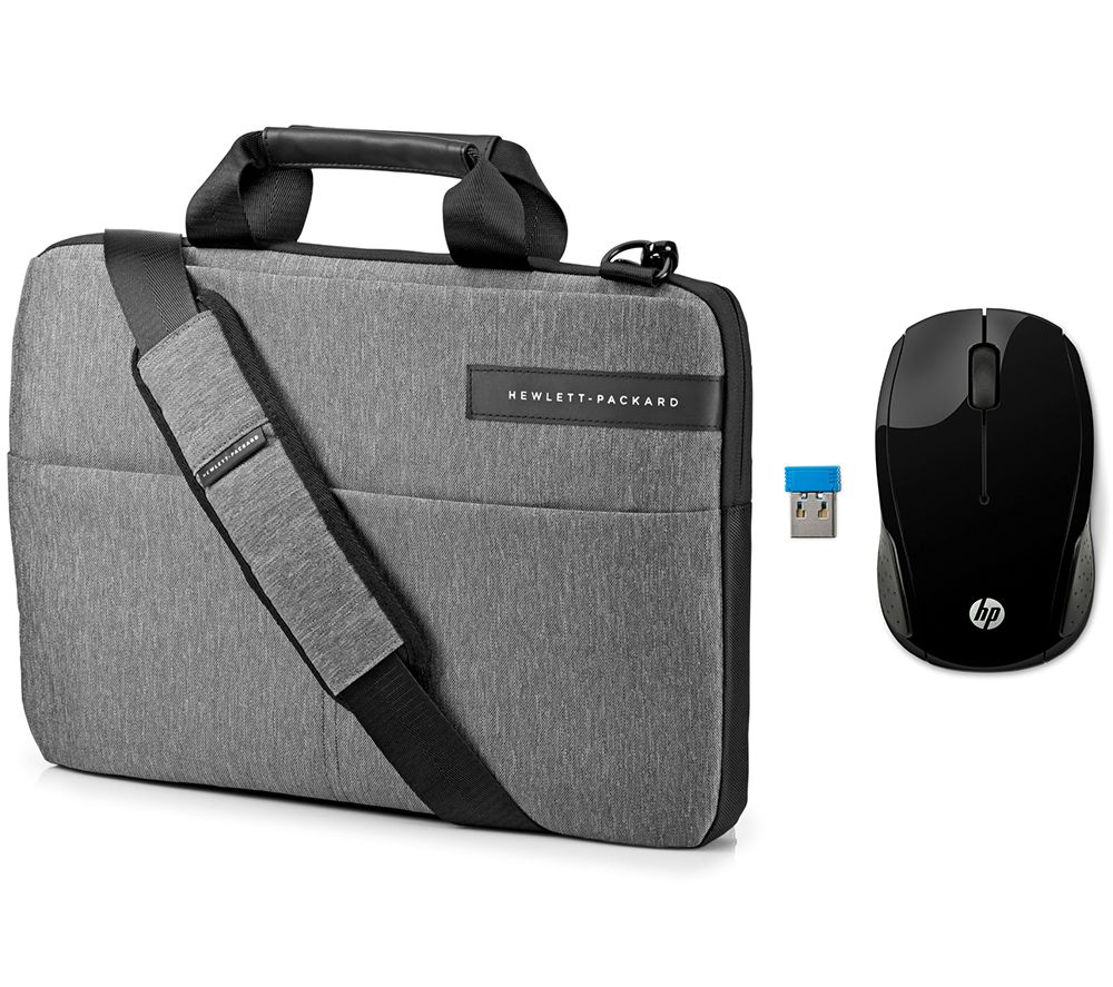 HP Signature Slim Topload 14" Laptop Messenger Bag & Wireless Mouse 200 Bundle - Grey, Silver/Grey