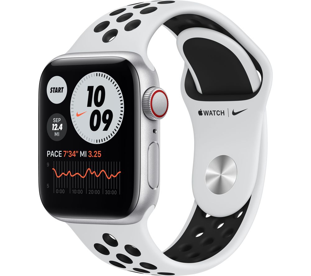 APPLE Watch SE Cellular - Silver with Pure Platinum & Black Nike Sports Band, 40 mm