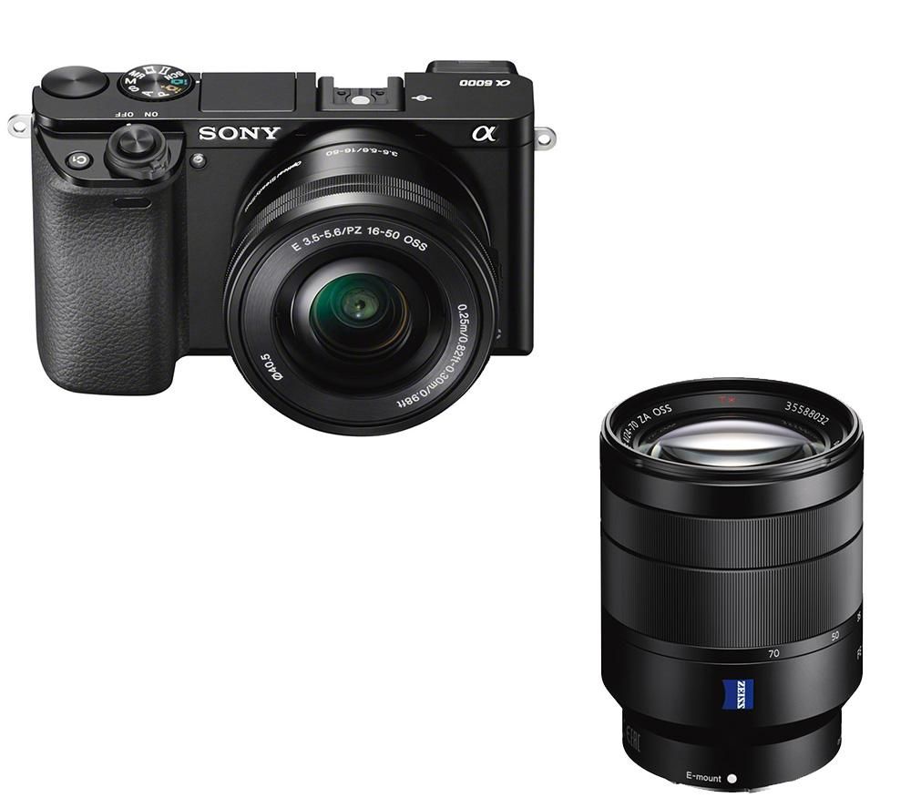 SONY a6000 Mirrorless Camera with 16-50 mm f/3.5-5.6 & 24-70 mm f/4 Lens Bundle, White