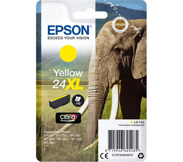 EPSON Elephant 24XL Yellow Ink Cartridge, Yellow