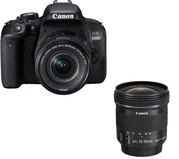 Canon EOS 800D DSLR Camera, EF-S 18-55 mm f/4-5.6 Lens & EF-S 10-18 mm f/4.5-5.6 Lens Bundle