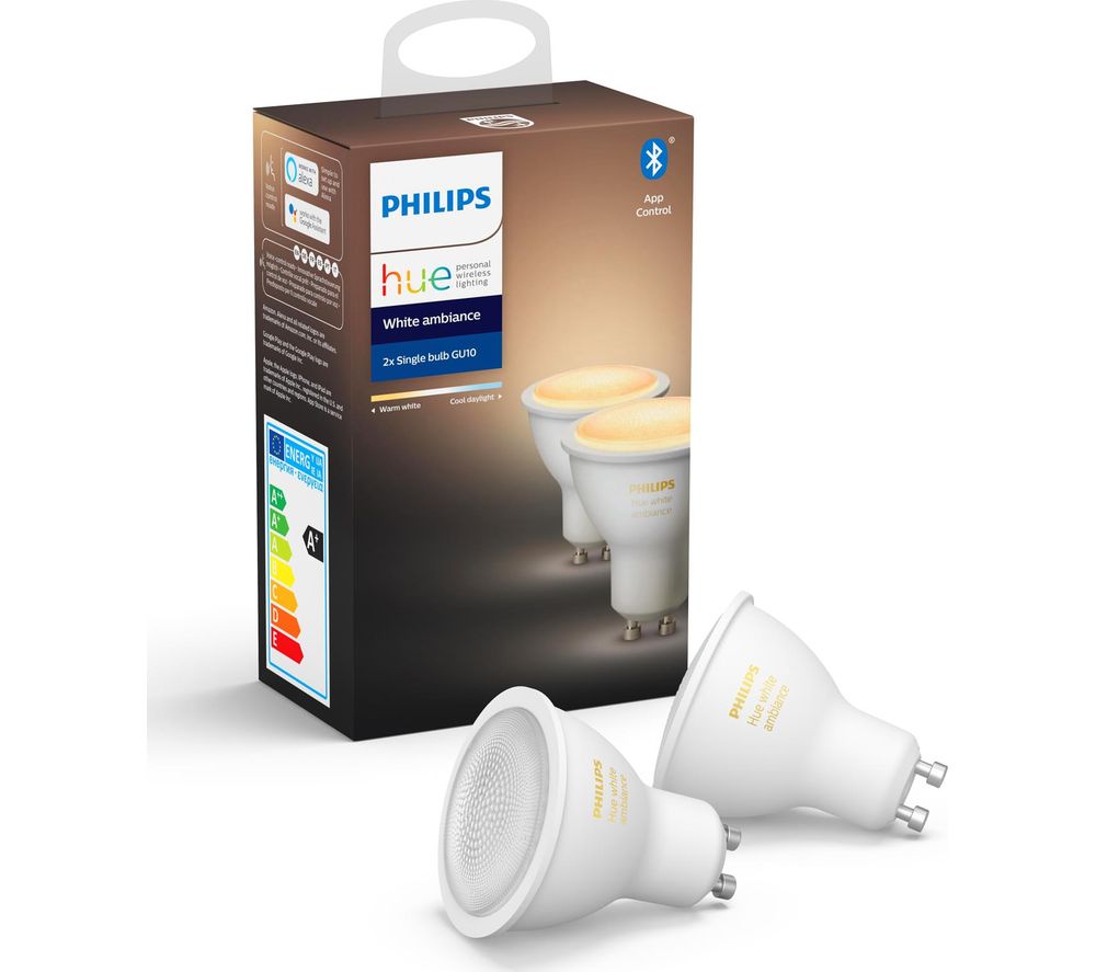 PHILIPS HUE Hue White Ambiance Bluetooth LED Bulb - GU10, Twin Pack, White