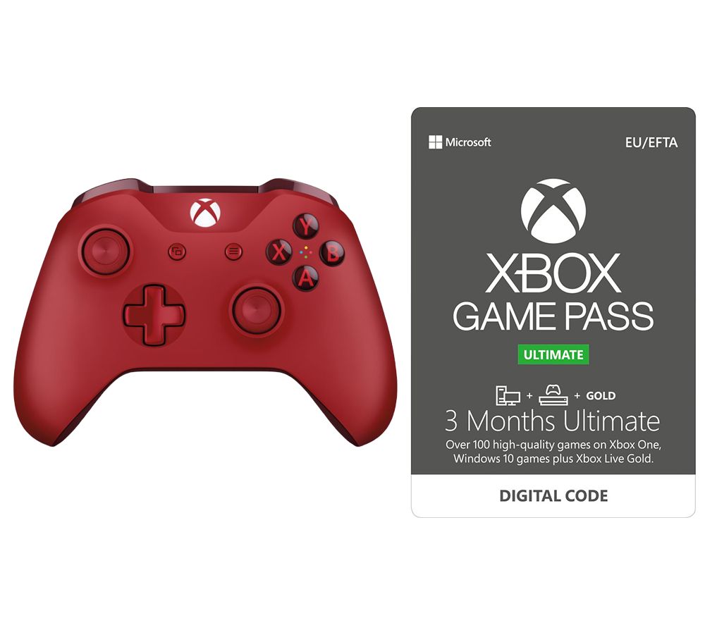 MICROSOFT Xbox One Wireless Controller & Game Pass Ultimate Bundle - Red, Red