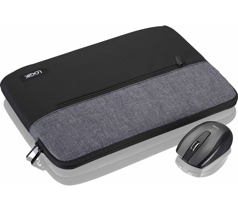 LOGIK 13" Laptop Sleeve & Mouse Bundle - Black & Grey, Black