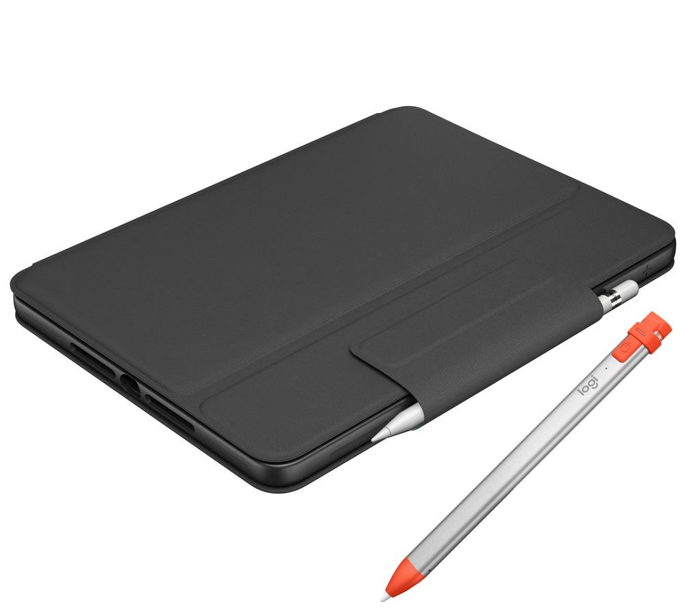 LOGITECH Rugged 10.2” iPad Keyboard Folio & Crayon Smart Pencil Bundle, Silver