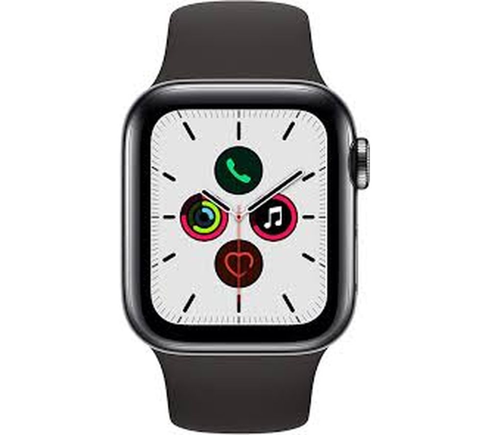 APPLE Watch Series 5 Cellular - Space Black with Black Sports Band, 40 mm, Black