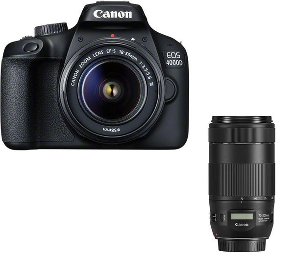 CANON EOS 4000D DSLR Camera, EF-S 18-55 mm f/3.5-5.6 Lens & EF 70-300 mm F/4-5.6 Lens Bundle