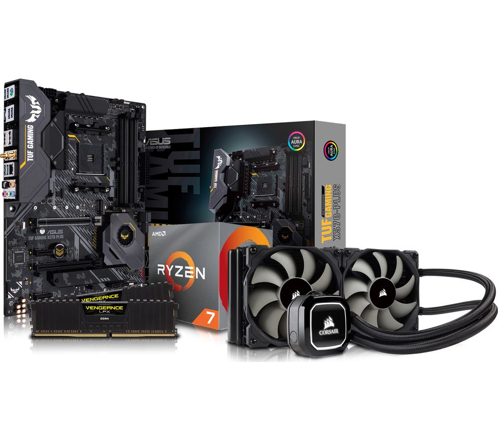 AMD Ryzen 7x Processor, TUF X570 PLUS Motherboard, 16 GB RAM & Corsair Cooler Components Bundle