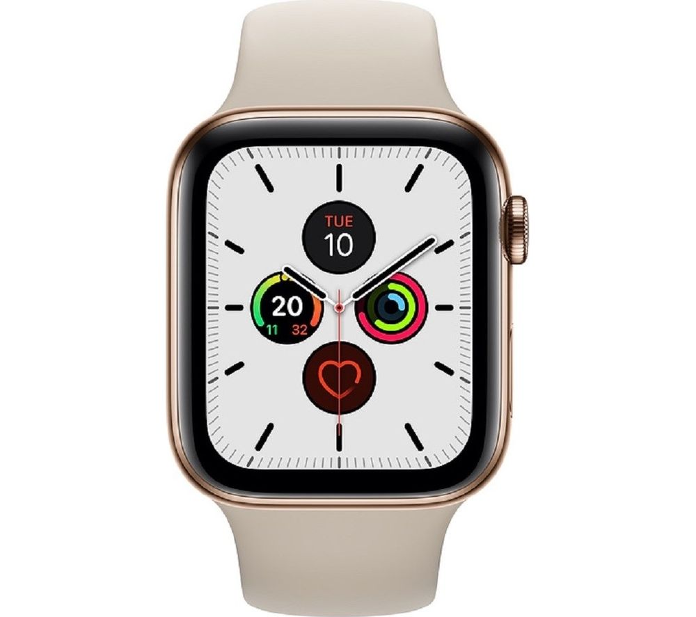APPLE Watch Series 5 Cellular - Gold Stainless Steel with Stone Sports Band, 44 mm, Stainless Steel