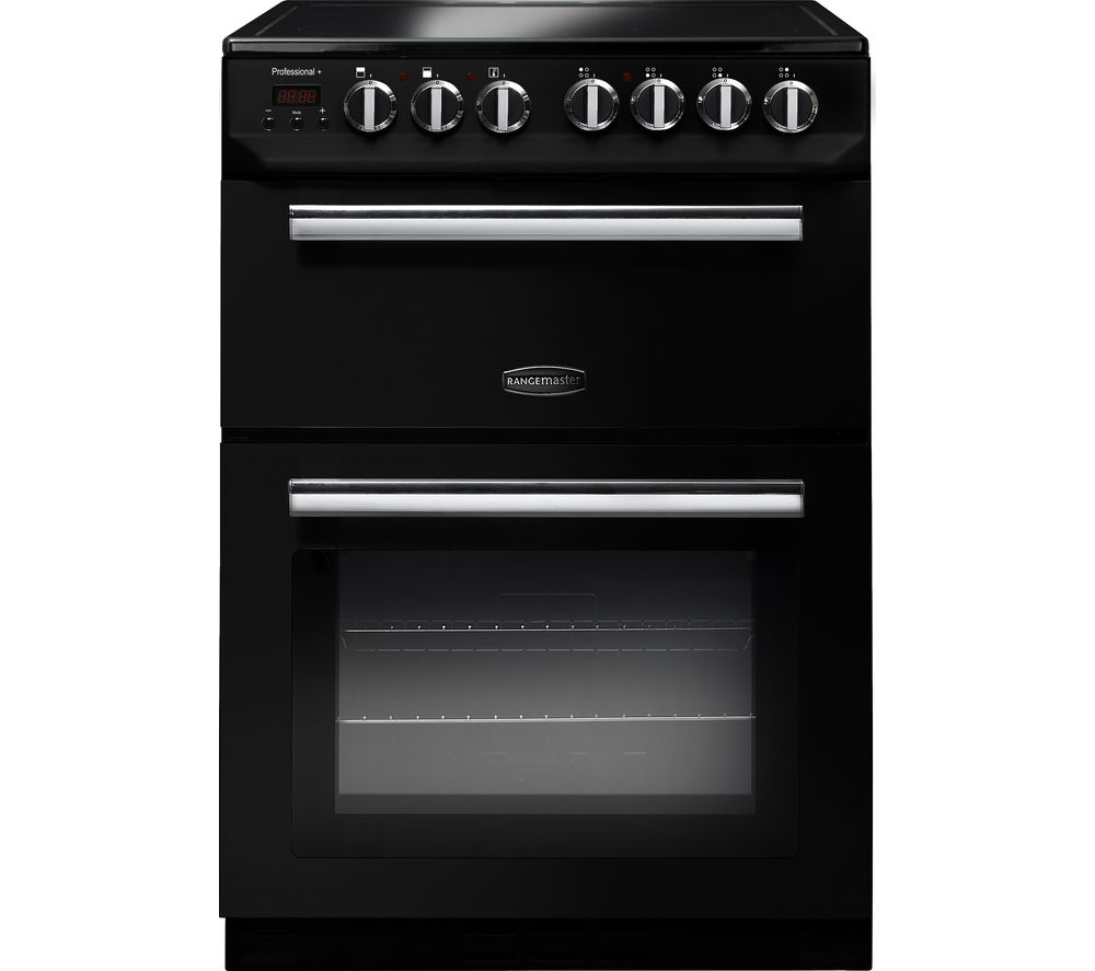 Rangemaster Professional 60 cm Electric Ceramic Cooker - Black & Chrome, Black