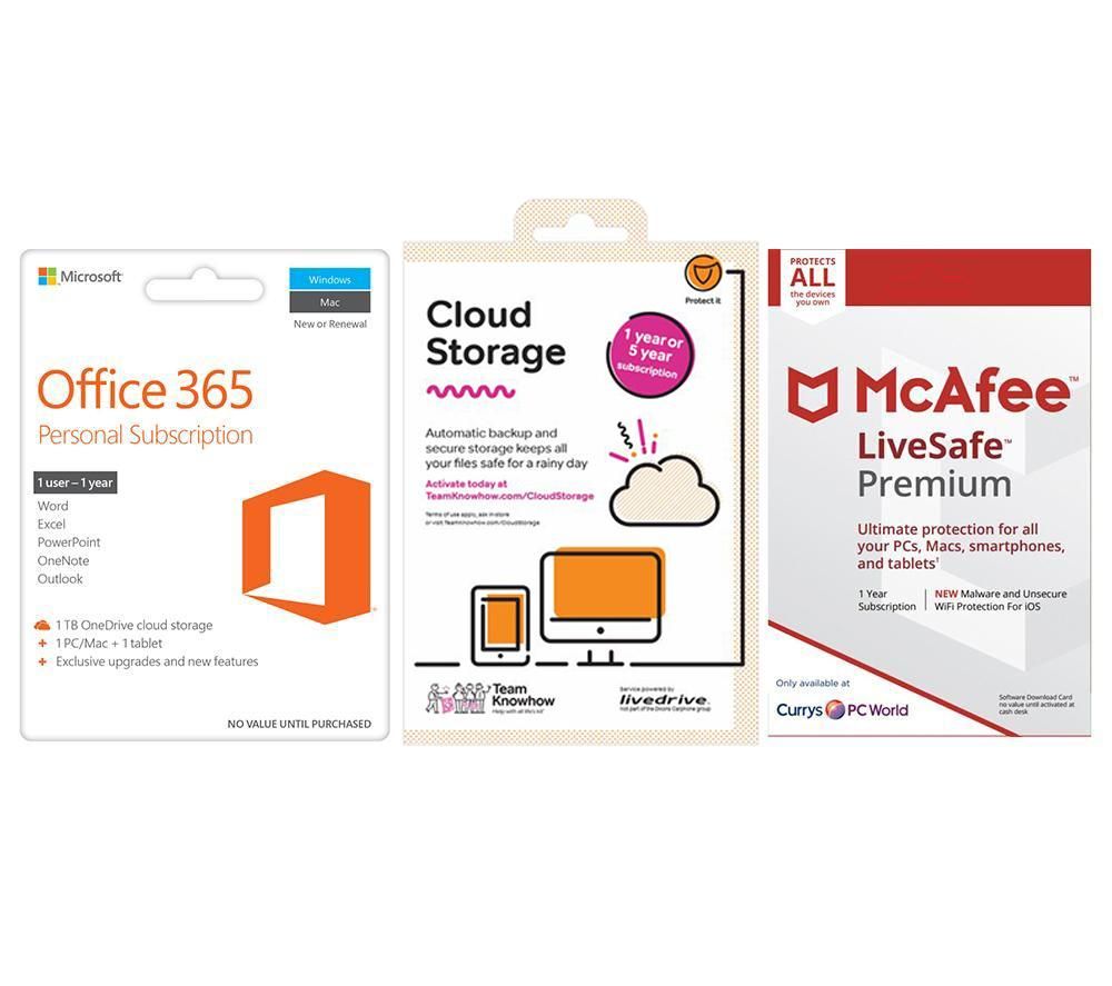 MICROSOFT Office 365 Personal, 2 TB Cloud Storage & LiveSafe Unlimited Bundle