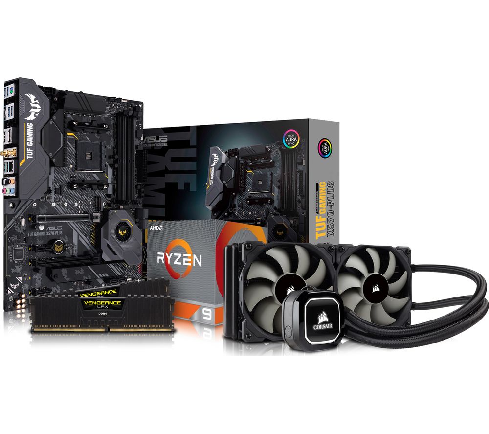AMD Ryzen 9 Processor, TUF X570 PLUS Motherboard, 16 GB RAM & Corsair Cooler Components Bundle