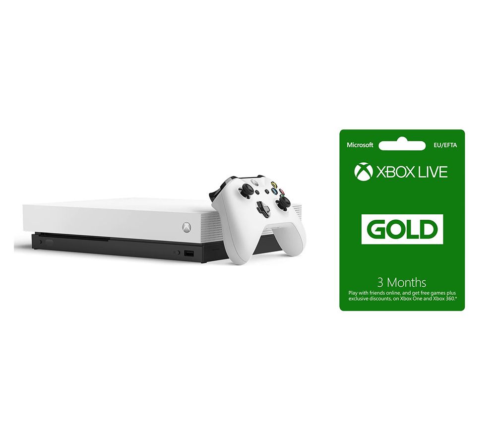 MICROSOFT Xbox One X & LIVE Gold Membership Subscription Bundle - White, Gold