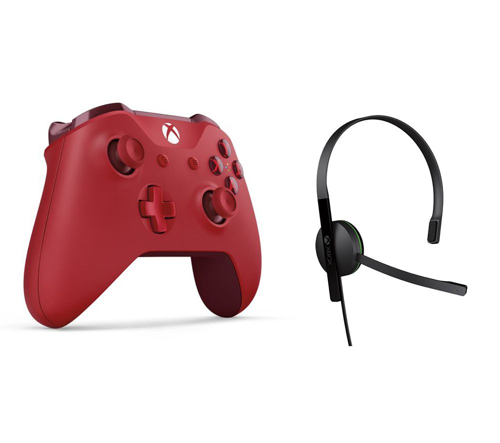 MICROSOFT Xbox One Wireless Controller & Chat Headset Bundle - Red, Red