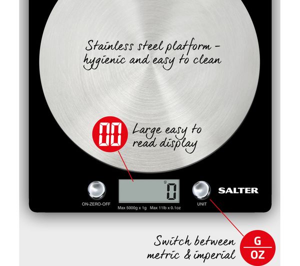 SALTER 1036 BKSSDR Disc Digital Kitchen Scales - Black, Black