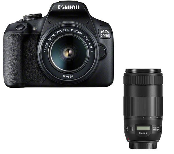 CANON EOS 2000D DSLR Camera, EF-S 18-55 mm f/3.5-5.6 IS II Lens & EF 70-300 mm F/4-5.6 Lens Bundle