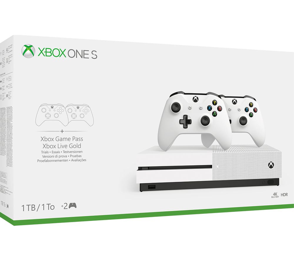 MICROSOFT Xbox One S with Dual Wireless Controllers - 1 TB, Gold