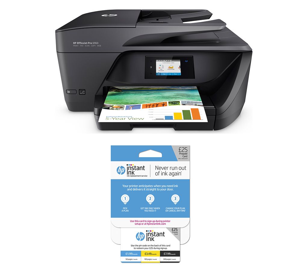 HP Officejet Pro 6960 All-in-One Wireless Inkjet Printer with Fax & Instant Ink £25 Prepaid Card Bundle