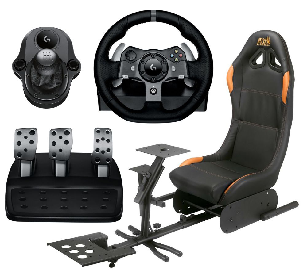 LOGITECH Driving Force G920 Racing Wheel & Pedals, Gaming Chair & Driving Force Shifter Bundle